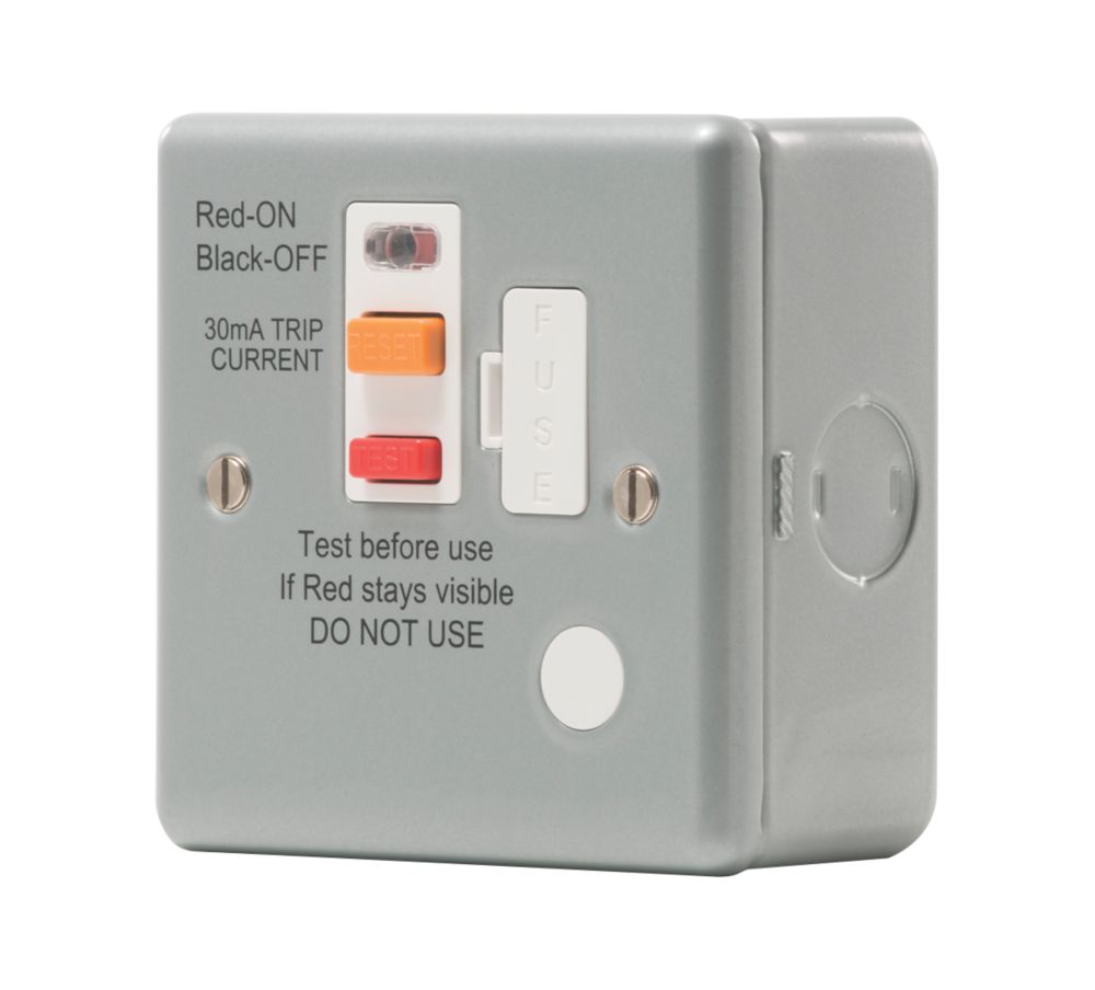Image of British General 13A Unswitched Metal Clad Passive Fused Spur & Flex Outlet with White Inserts 