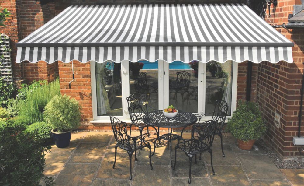 Image of Greenhurst Kensington Easy-Fit Patio Awning Grey / White 3.5m x 2.5m 