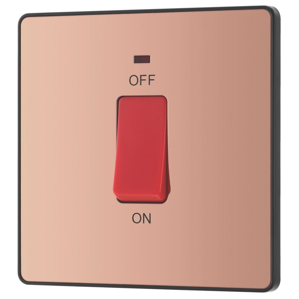 Image of British General Evolve 45A 1-Gang 2-Pole Cooker Switch Copper with LED with Black Inserts 