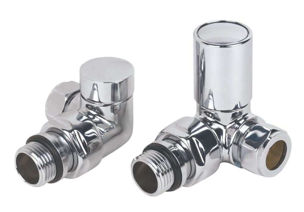 Image of Torino Chrome Angled Manual Radiator Valve & Lockshield 15mm x 1/2" 2 Pcs 