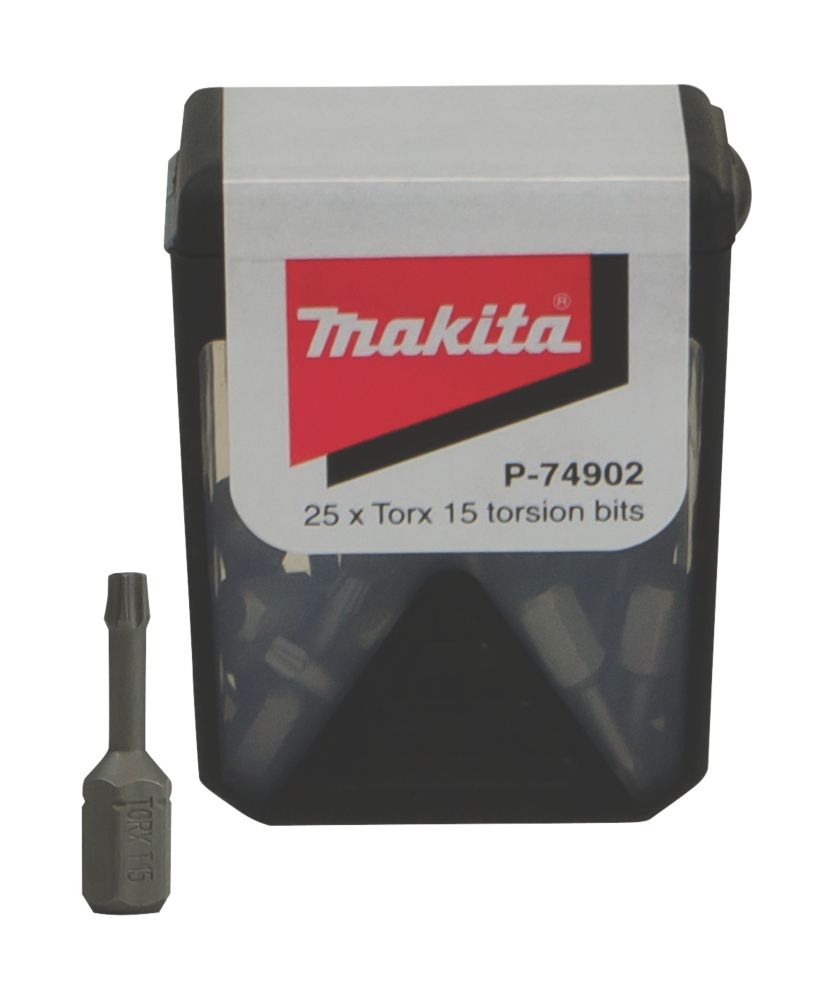 Image of Makita 1/4" 25mm Hex Shank TX15 Torsion Screwdriver Bit Box 25 Pack 