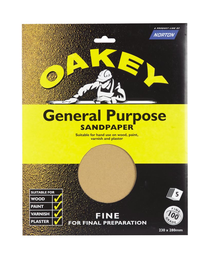 Image of Oakey Glass Paper Unpunched 280 x 230mm 100 Grit 5 Pack 