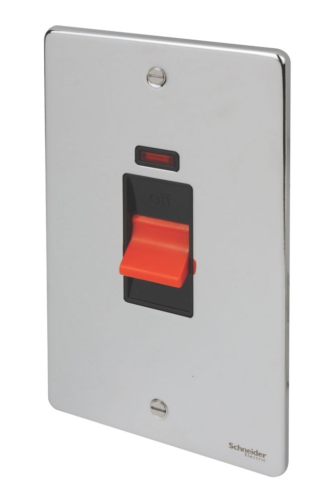 Image of Schneider Electric Ultimate Low Profile 50A 2-Gang DP Control Switch Polished Chrome with Neon with Black Inserts 