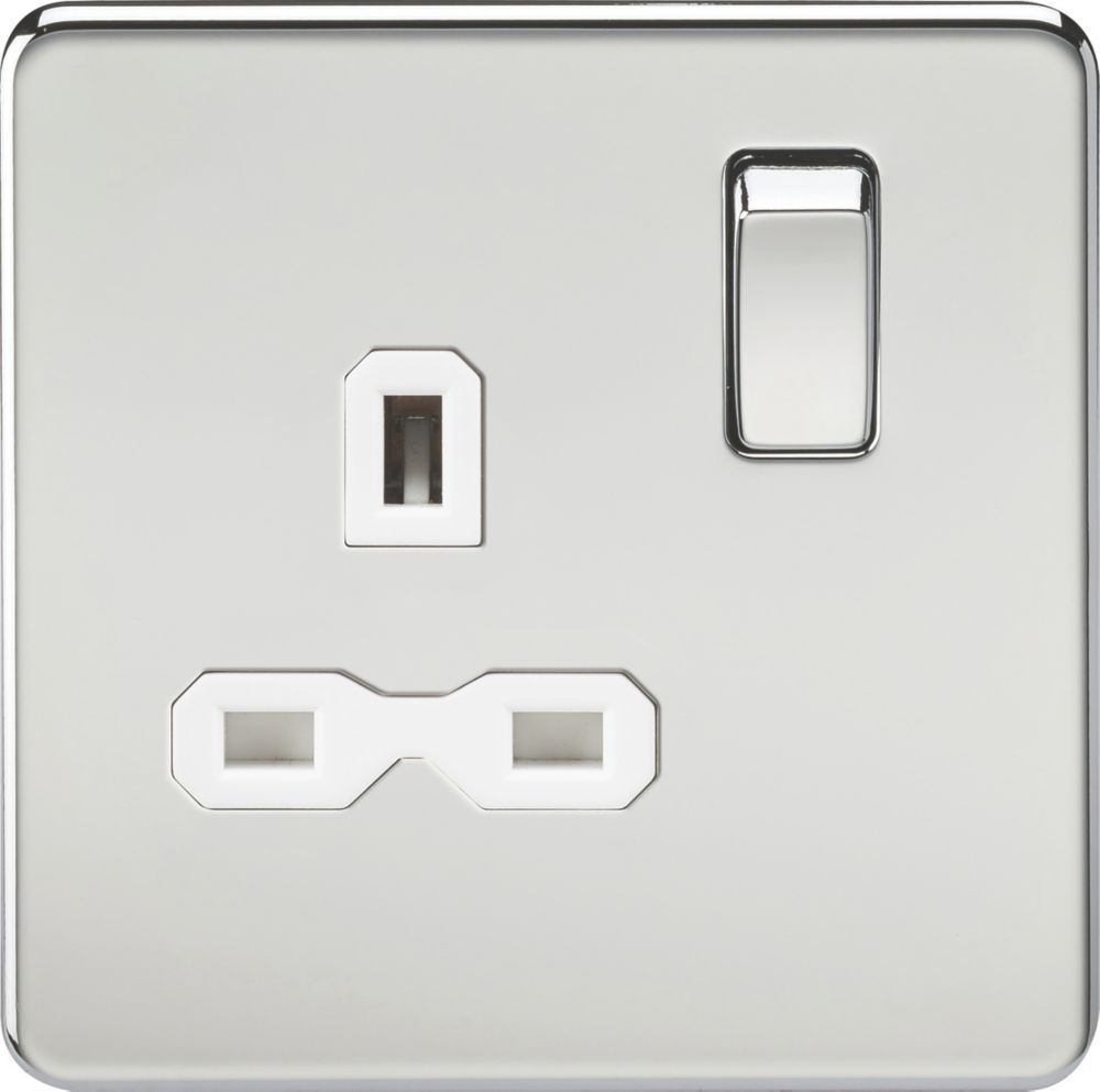 Image of Knightsbridge 13A 1-Gang DP Switched Single Socket Polished Chrome with White Inserts 
