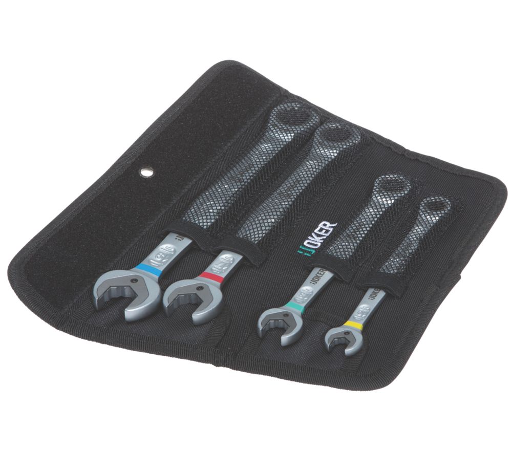 Image of Wera Joker Combination Ratchet Spanner Set with Open-End 4 Pieces 