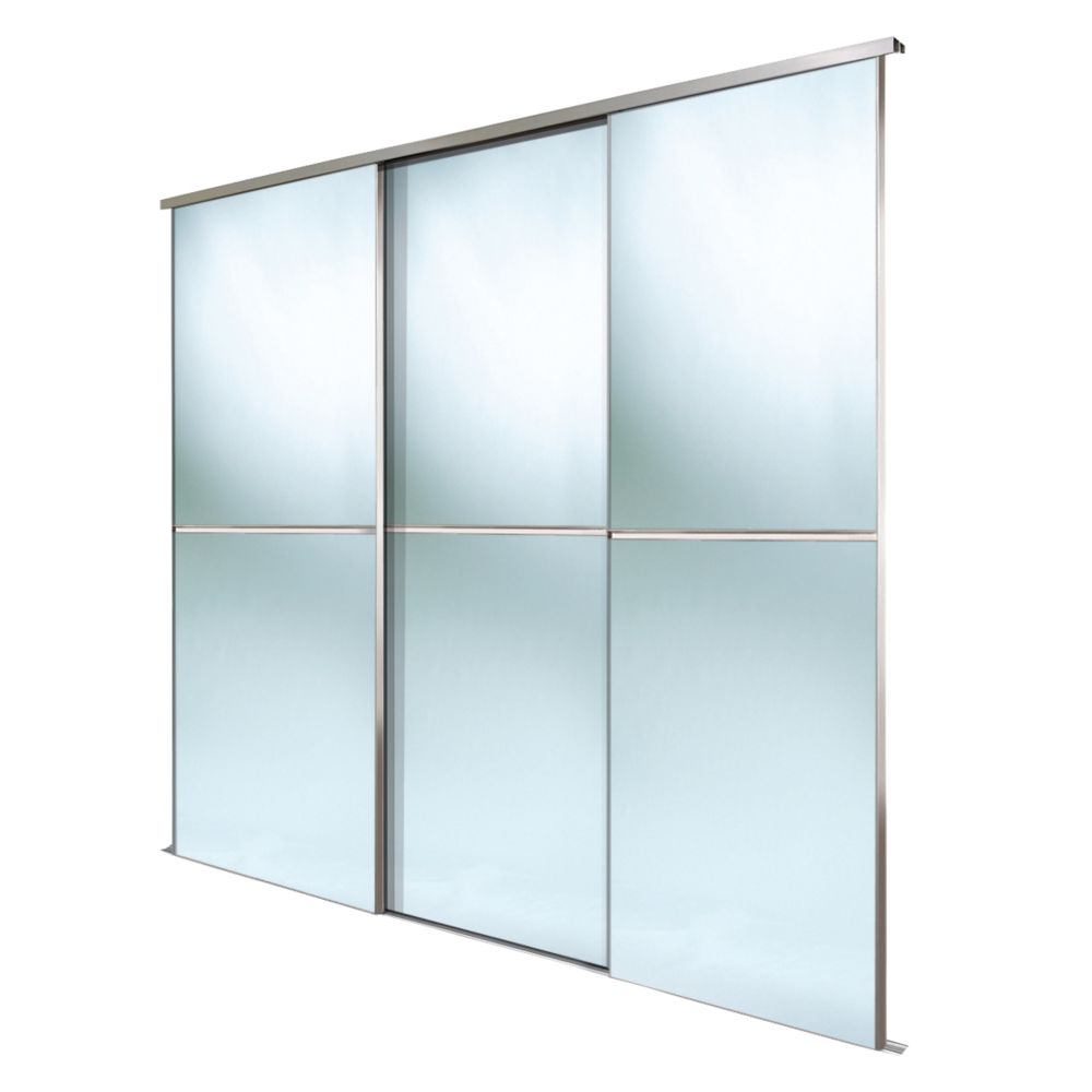 Image of Spacepro Minimalist 3-Door Sliding Wardrobe Door Kit Silver Frame Mirror Panel 1806mm x 2260mm 