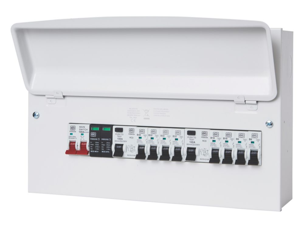 Image of MK Sentry 16-Module 8-Way Populated Dual RCD Consumer Unit with SPD 