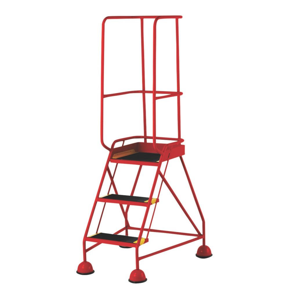 Image of TB Davies Stepmobile Plus Steel 3-Treads Red Warehouse Steps 0.76m 