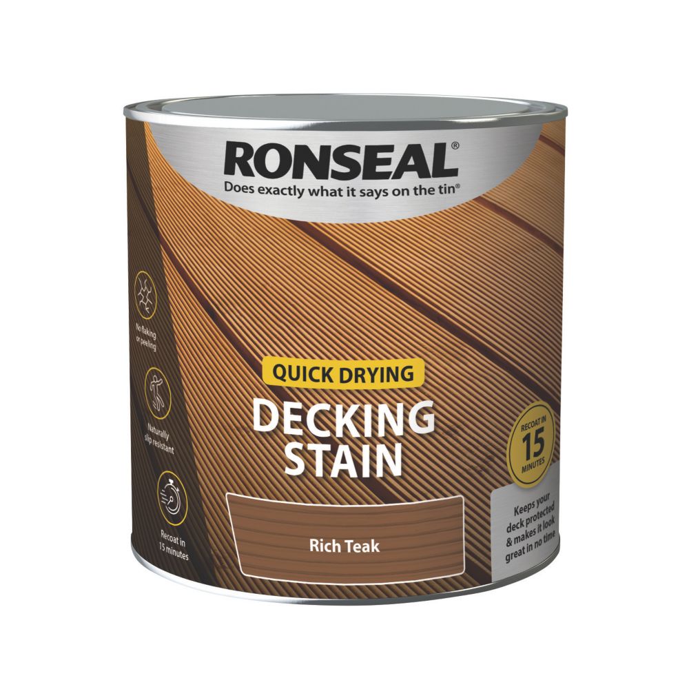 Image of Ronseal Quick Drying Decking Stain Rich Teak 2.5Ltr 