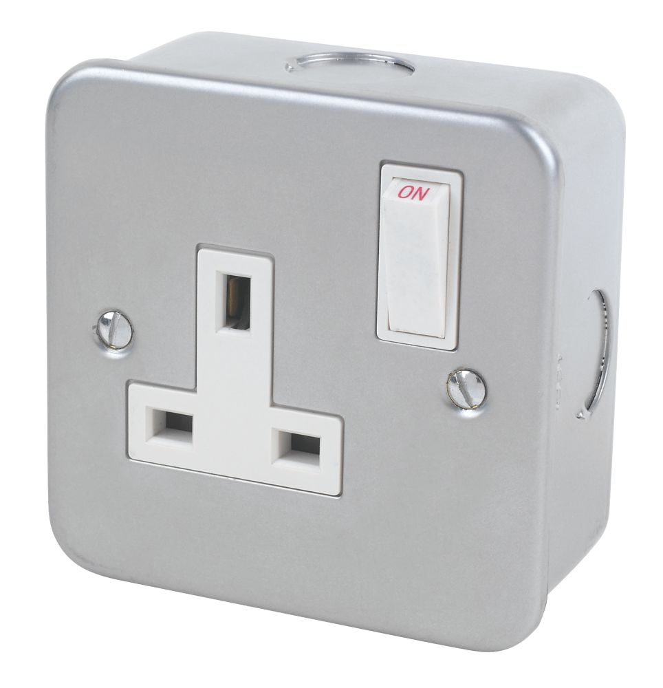 Image of 13A 1-Gang SP Switched Metal Clad Socket with White Inserts 