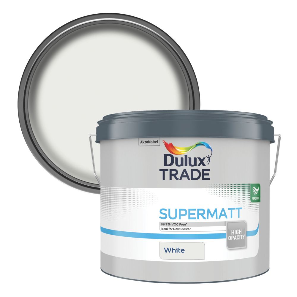Image of Dulux Trade Matt White Emulsion Supermatt Paint 10Ltr 
