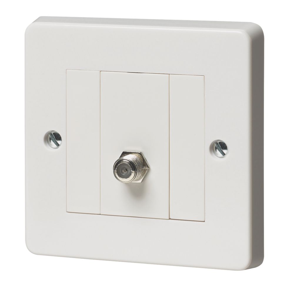 Image of Crabtree Capital 1-Gang F-Type Satellite Socket White with Colour-Matched Inserts 