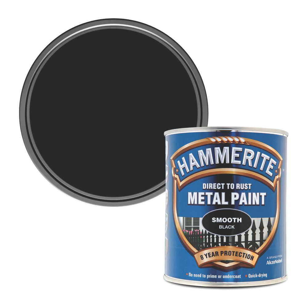 Image of Hammerite Smooth Smooth Metal Paint Black 750ml 