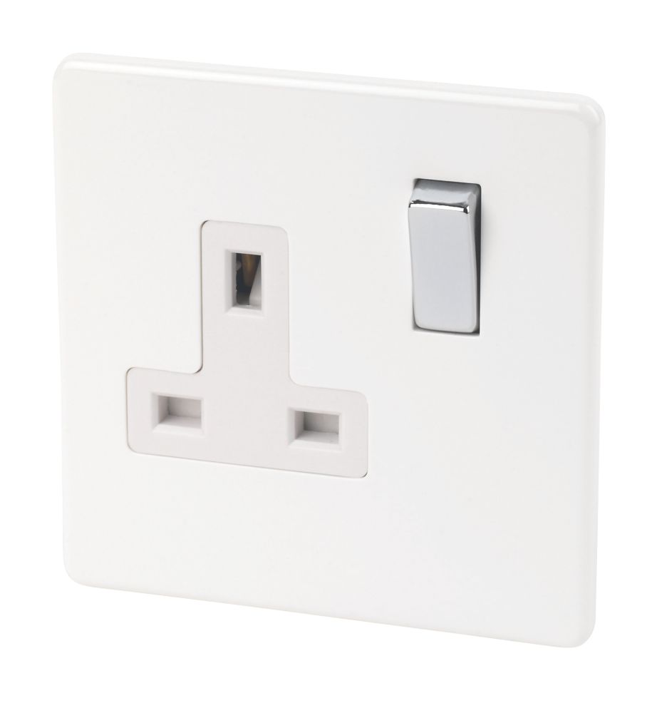 Image of Varilight 13AX 1-Gang DP Switched Plug Socket Ice White with White Inserts 