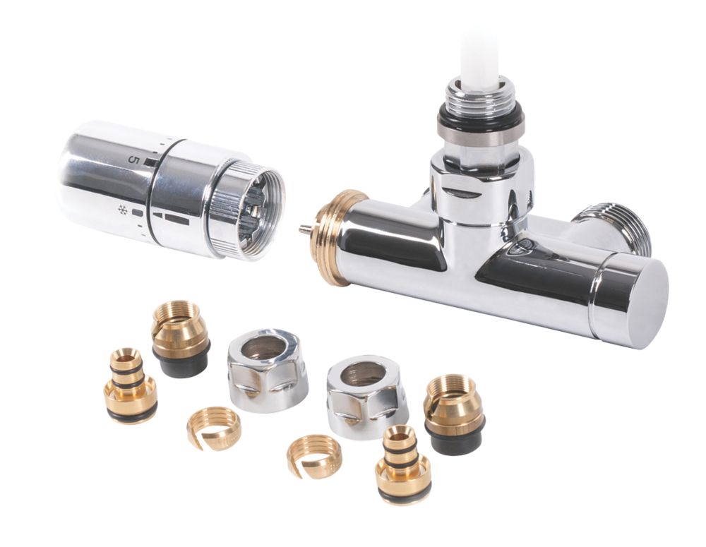 Image of Terma Integrated Chrome Angled Thermostatic TRV with Immersion Tube R/S 1/2" x 15mm 