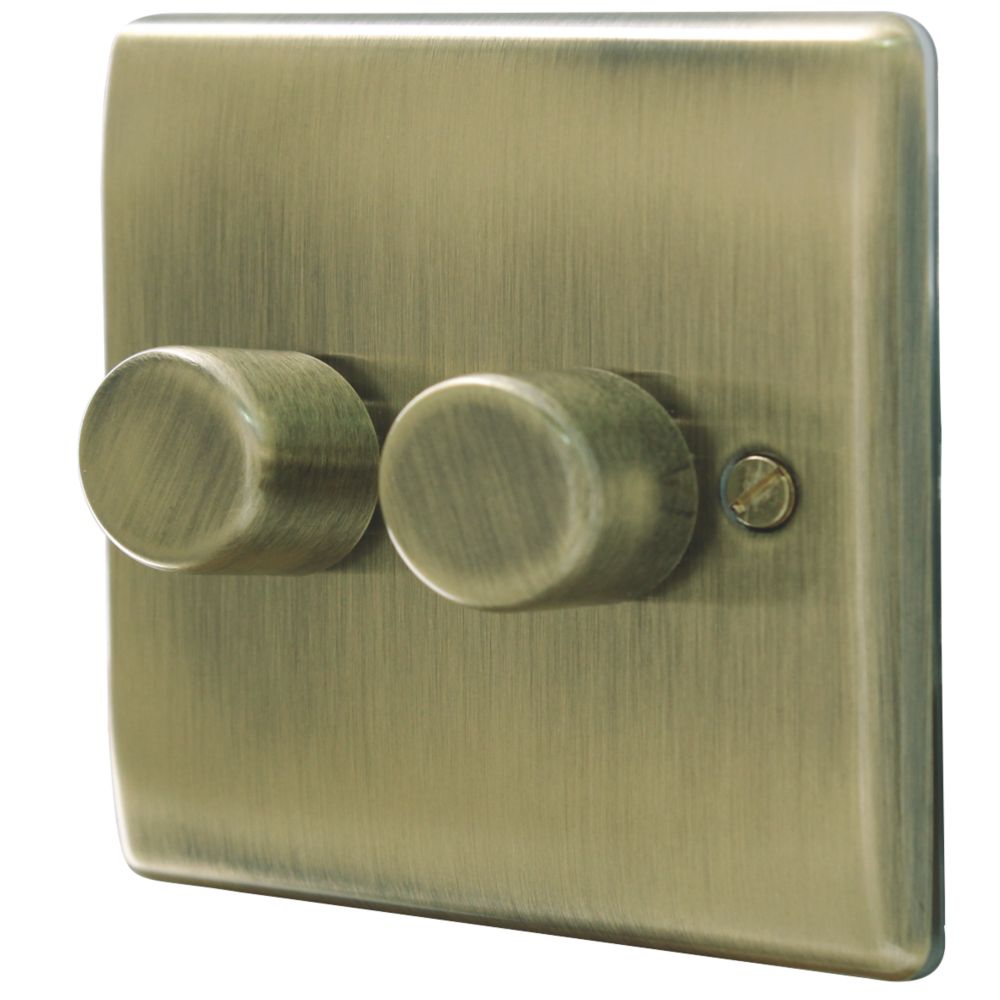 Image of British General Nexus Metal 2-Gang 2-Way LED Dimmer Switch Antique Brass 