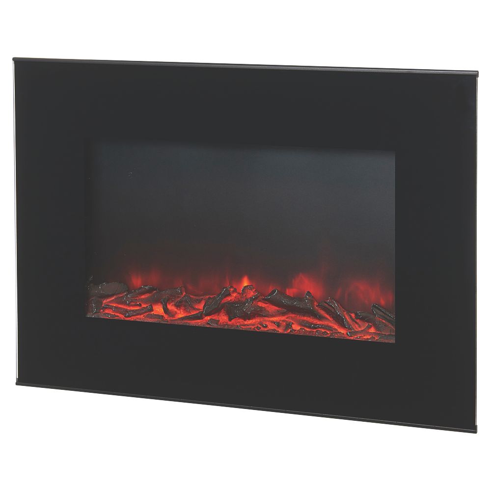 Image of Lingga Black Remote Control Wall-Hung Electric Fire 655mm x 135mm x 460mm 