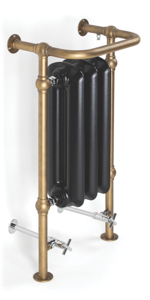 Image of Terma Plain 2-Column Cast Iron Towel Rail 900m x 490mm Black / Brass 1217BTU 