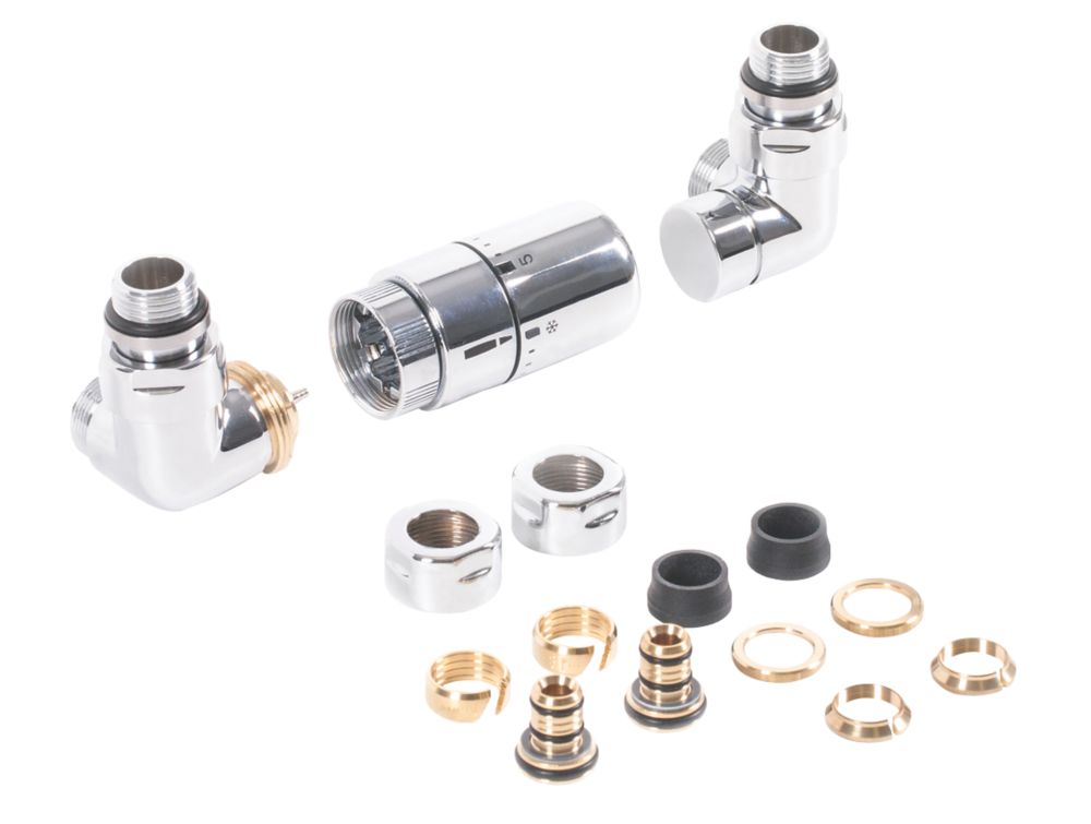 Image of Terma 3-Axis Chrome Corner Thermostatic Radiator Valve & Lockshield L/S 1/2" x 15mm 