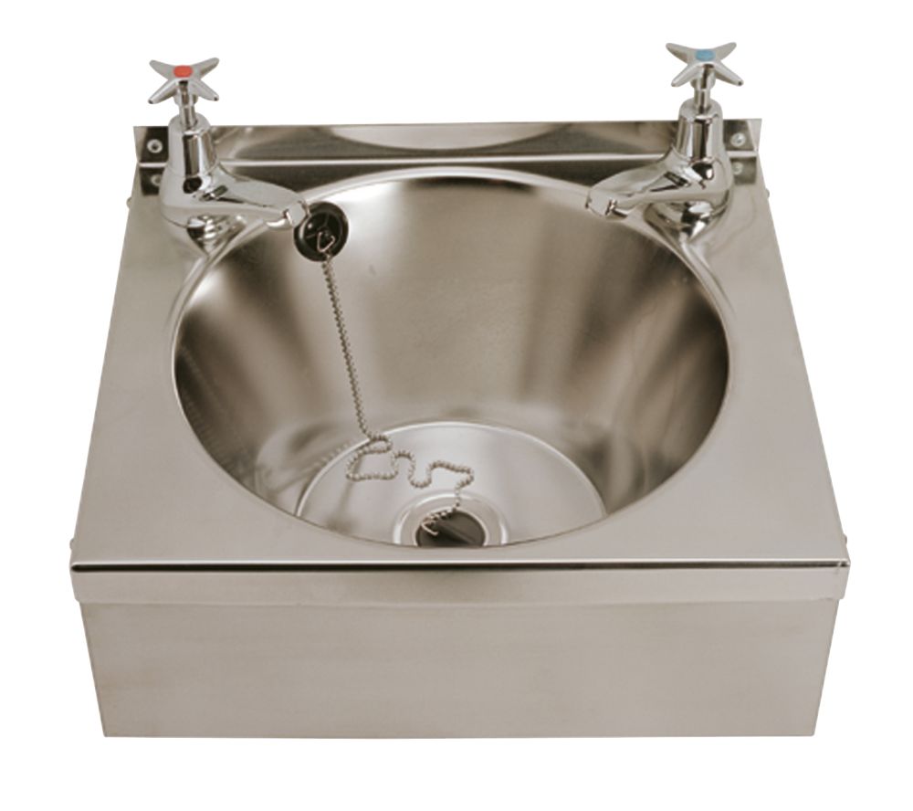 Image of Model B 1 Bowl Stainless Steel Wall-Hung Washbasin 2 Taps 340mm x 345mm 