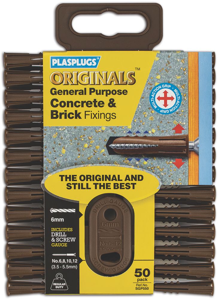 Image of Plasplugs Solid Wall Fixings 6mm x 30mm 50 Pack 
