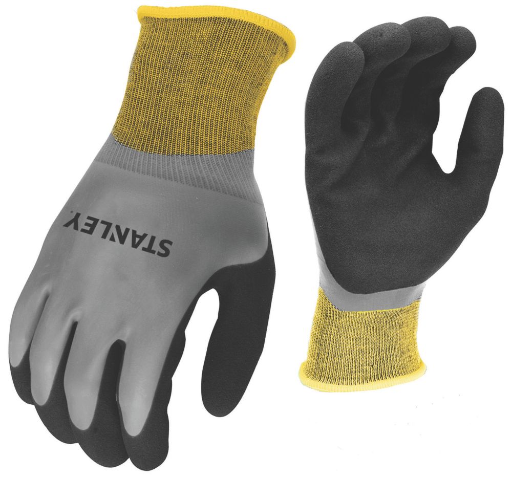 Image of Stanley SY18L Water-Resistant Grip Gloves Black/Yellow/Grey Large 