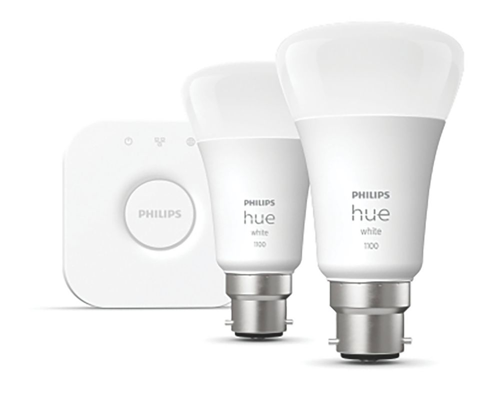 Image of Philips Hue Hue White Bluetooth Starter Kit B22 BC A19 LED Smart Lighting Starter Kit 9W 806lm 3 Pack 