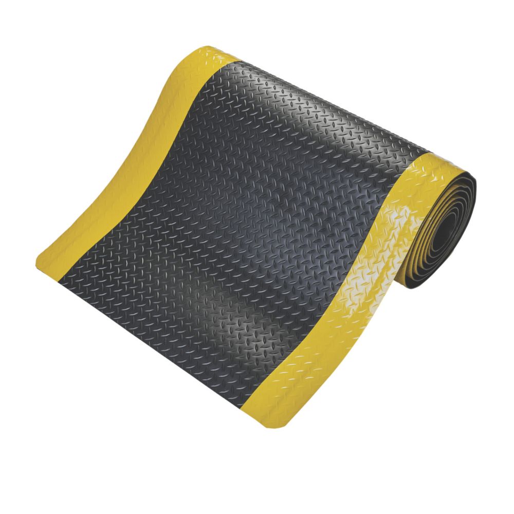 Image of COBA Europe Safety Deckplate Anti-Fatigue Floor Mat Black / Yellow 18.3m x 1.2m x 14mm 