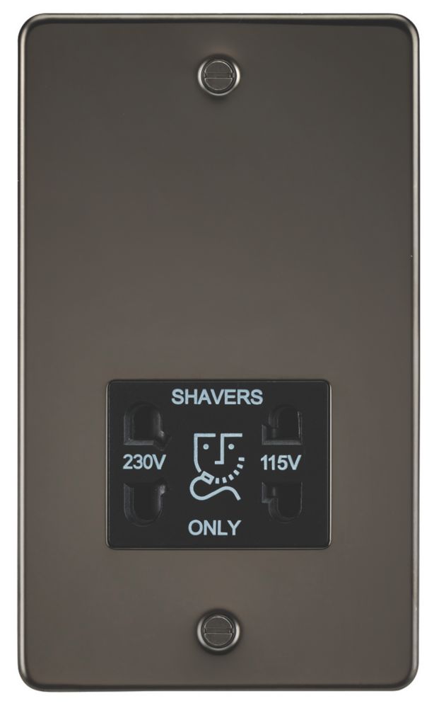 Image of Knightsbridge 2-Gang Dual Voltage Shaver Socket 115 V / 230V Gunmetal with Black Inserts 