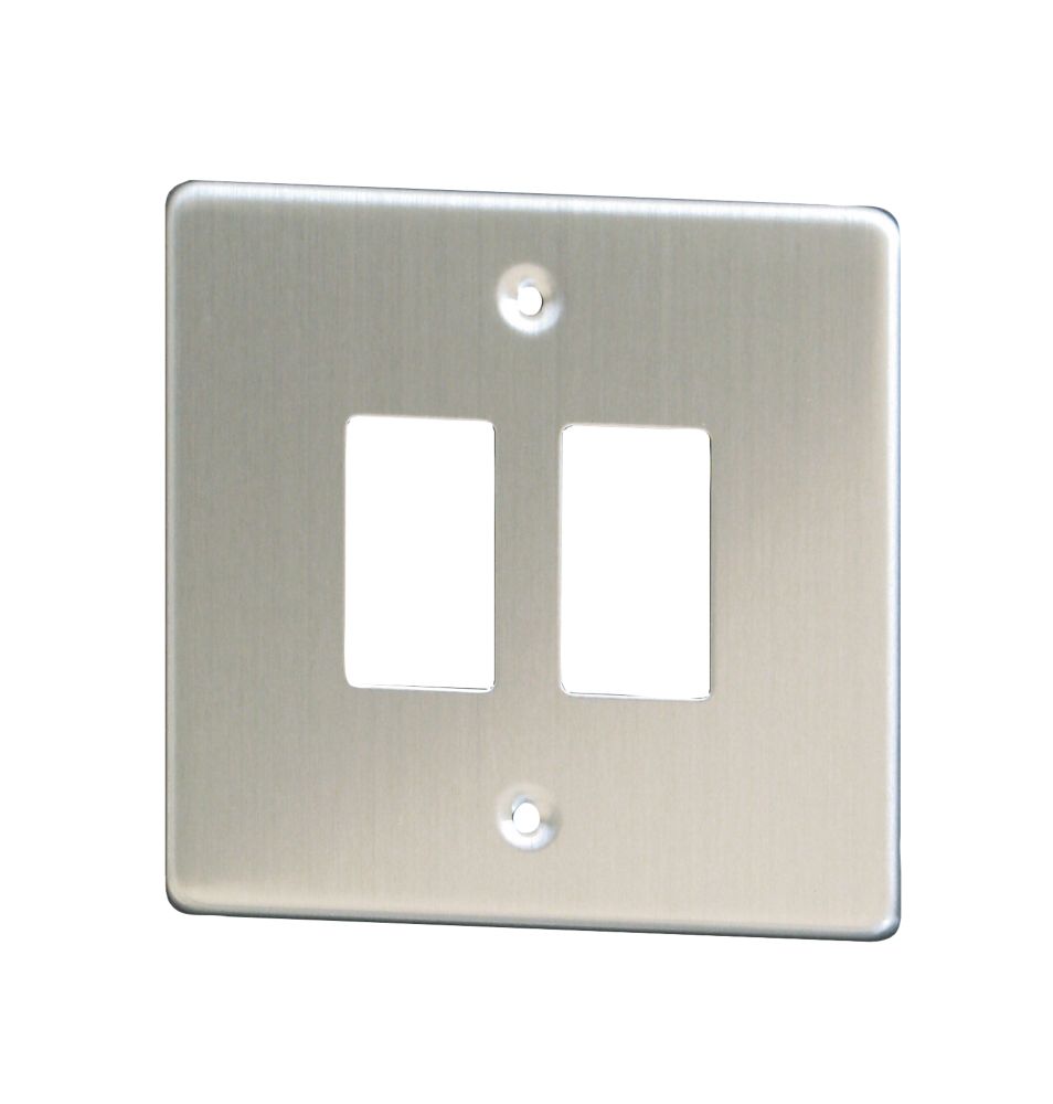 Image of Varilight PowerGrid 2-Module Grid Faceplate Brushed Steel 