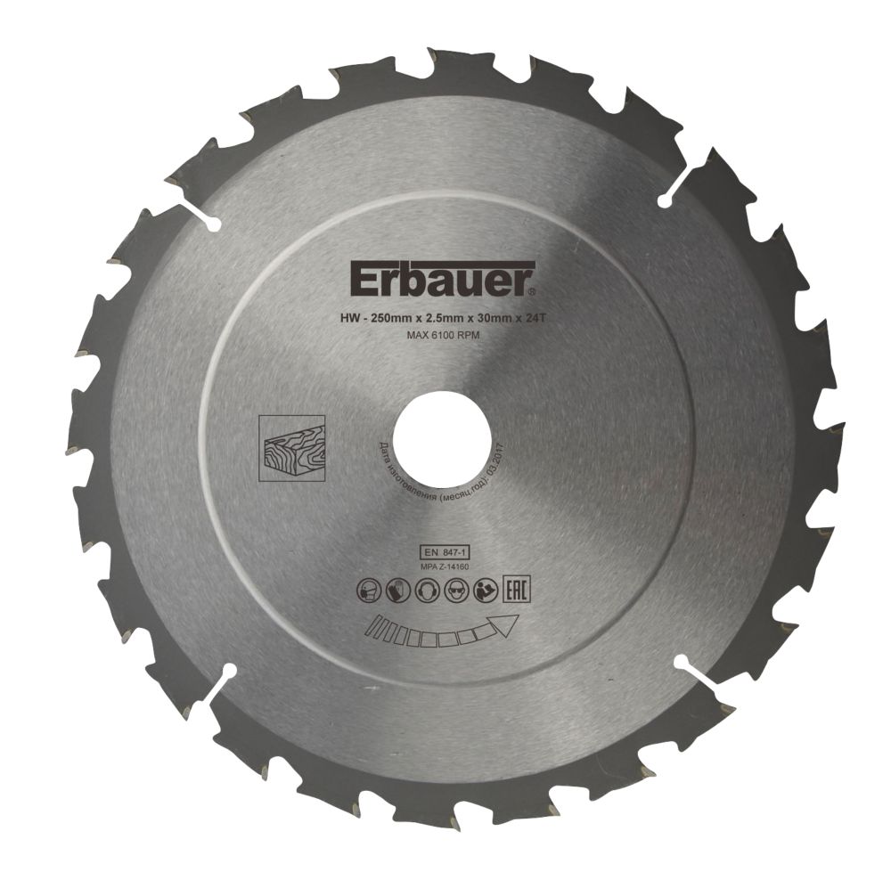 Image of Erbauer Wood TCT Saw Blade 250mm x 30mm 24T 
