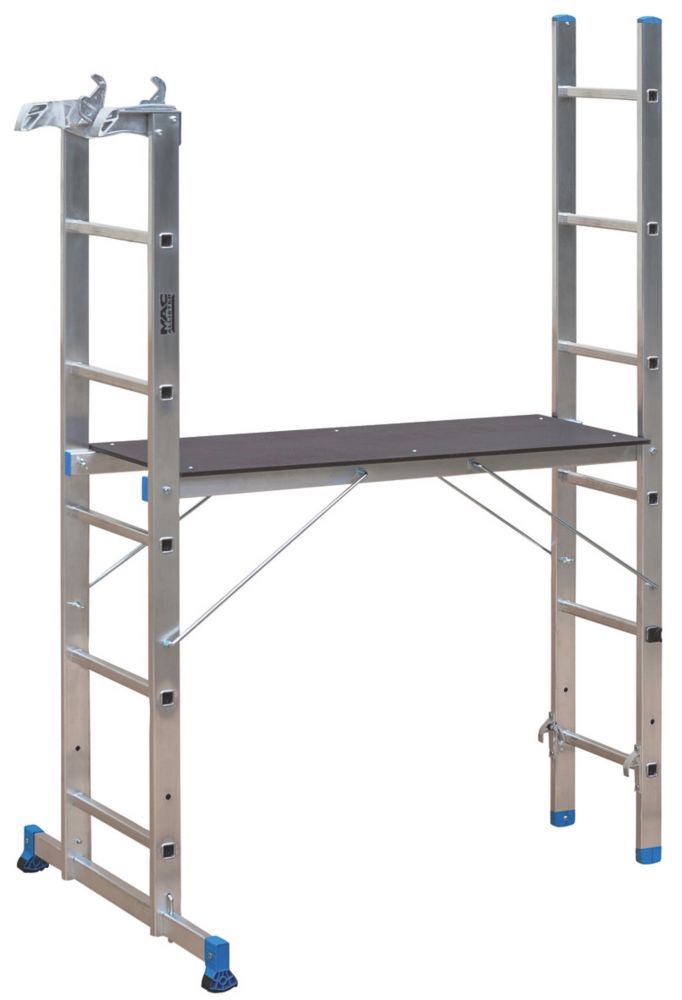 Image of Mac Allister 2-Section 4-Way Aluminium Combination Ladder With Platform 2.65m 