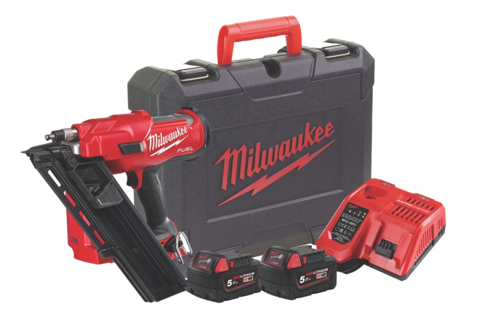 Image of Milwaukee M18FFN-502C 3.3mm 18V 2 x 5.0Ah Li-Ion RedLithium Brushless First Fix Cordless Nail Gun 