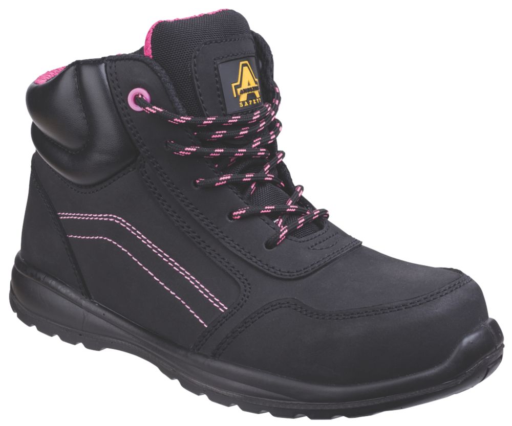Image of Amblers Lydia Metal Free Womens Safety Boots Black / Pink Size 7 