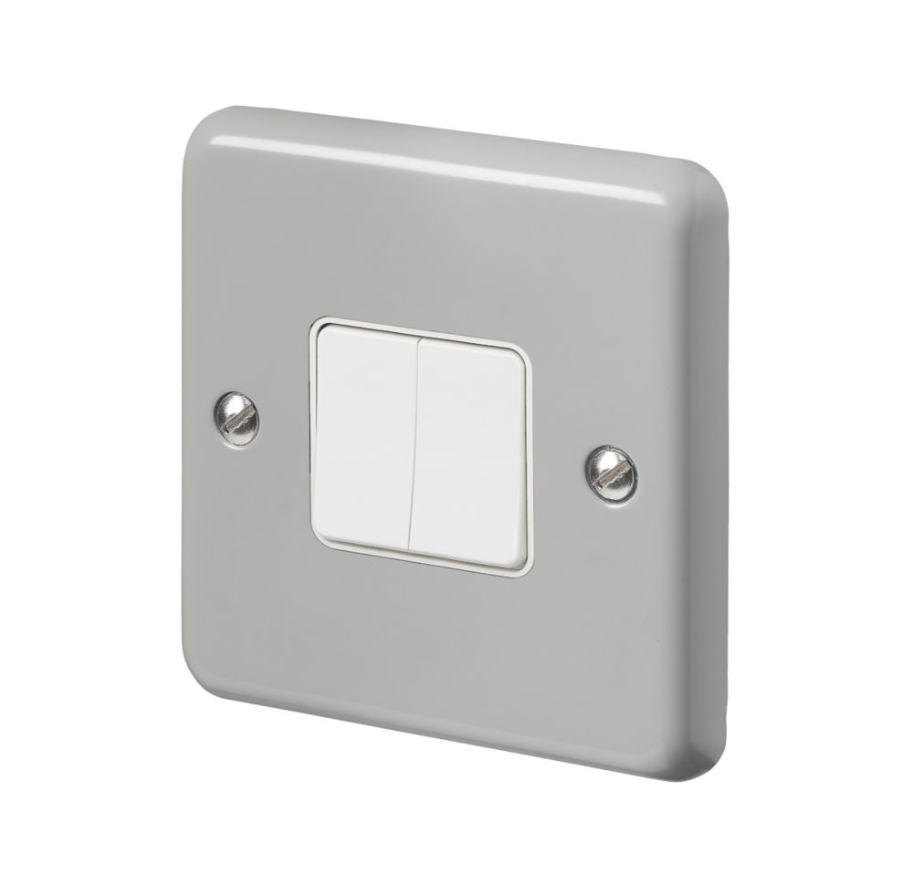 Image of MK Contoura 10A 2-Gang 2-Way Switch Grey with White Inserts 