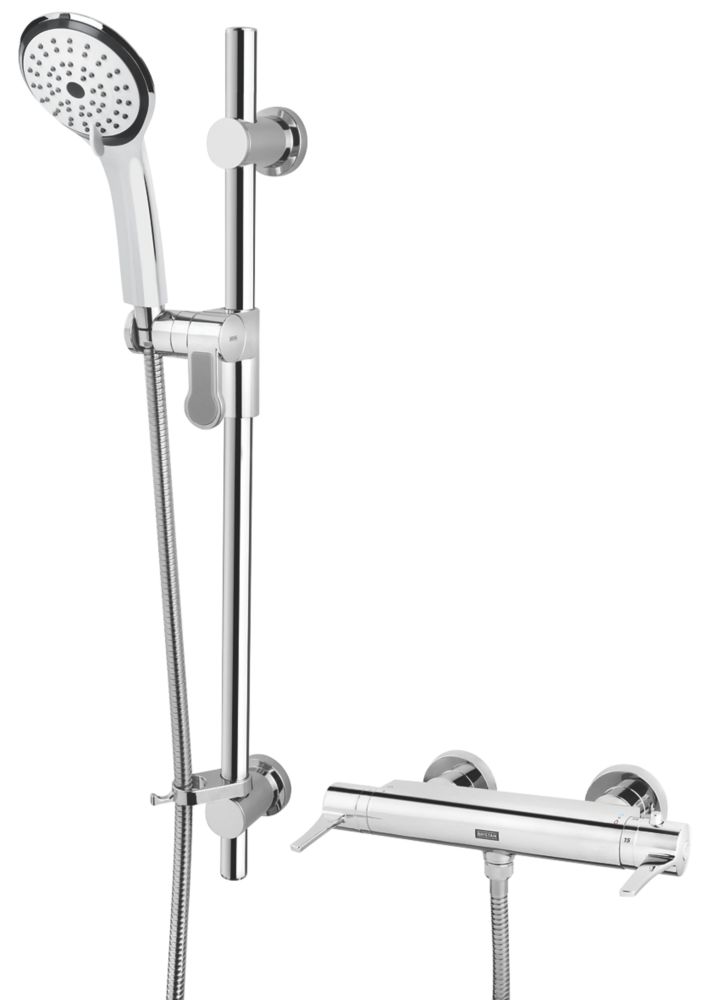 Image of Bristan Design Utility Rear-Fed Exposed Chrome Thermostatic Bar Mixer Shower with Adjustable Riser Kit 
