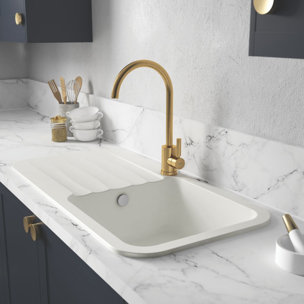 Image of Abode Dune 1 Bowl Granite Composite Kitchen Sink Frost White Reversible 1000mm x 500mm 