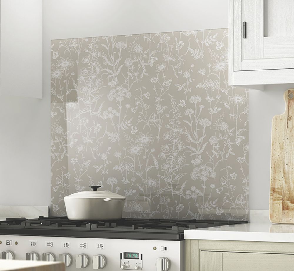 Image of Laura Ashley Lisette Flint Self-Adhesive Glass Kitchen Splashback 900mm x 750mm x 6mm 