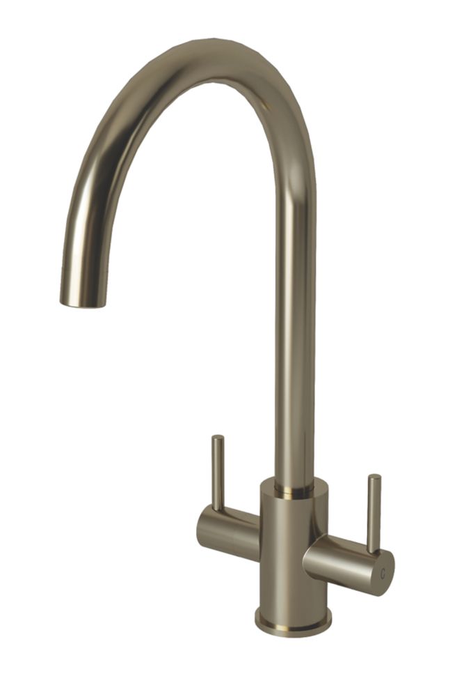 Image of ETAL Dart Twin Lever Kitchen Mixer Tap Brushed Steel 