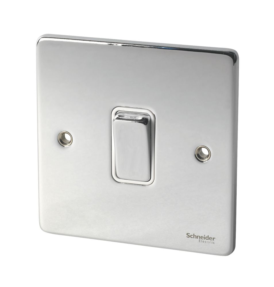 Image of Schneider Electric Ultimate Low Profile 16AX 1-Gang Intermediate Switch Polished Chrome with White Inserts 