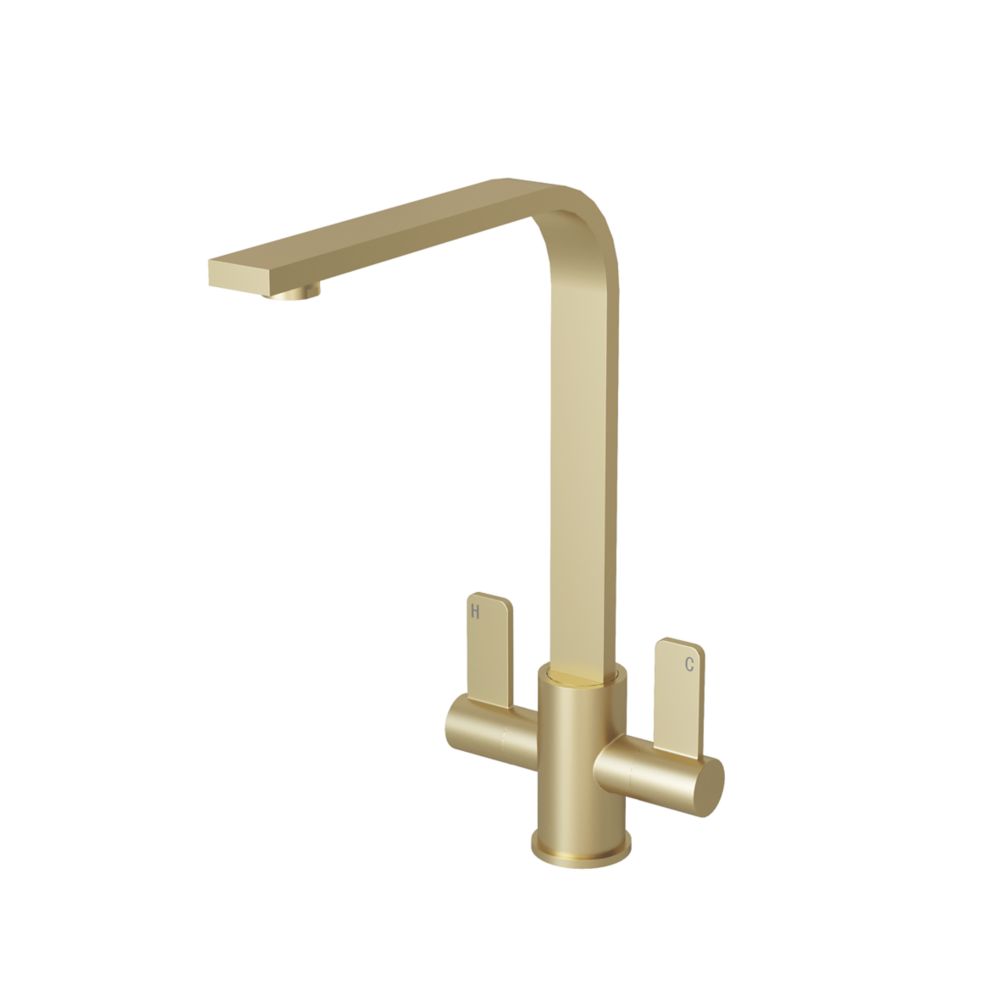 Image of ETAL Stroud Twin Lever Kitchen Mixer Tap Brushed Brass 