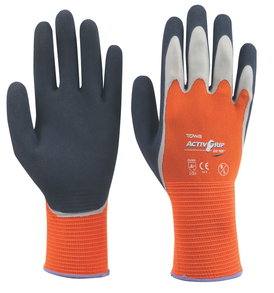 Image of Towa ActivGrip XA-325 Latex-Coated Finger Gloves Orange Large 