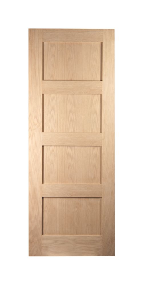 Image of Jeld-Wen Unfinished Oak Veneer Wooden 4-Panel Shaker Internal Door 2040mm x 826mm 