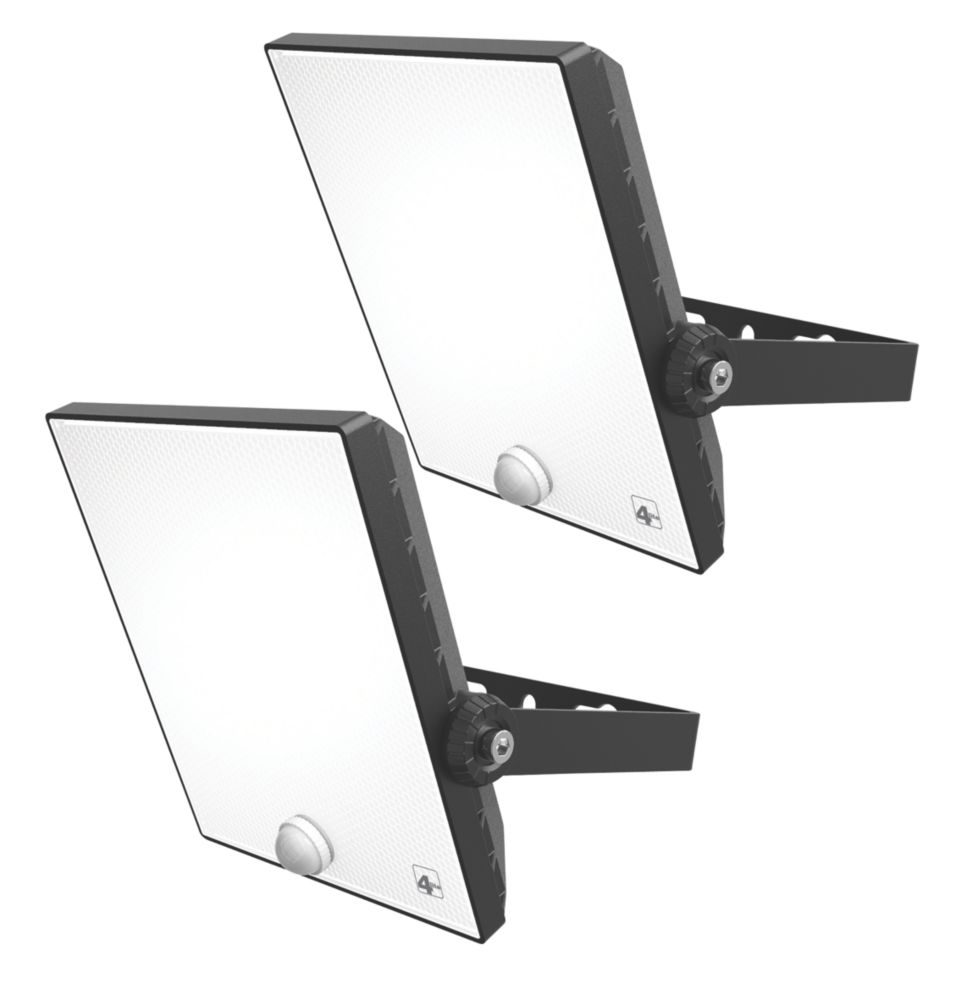 Image of 4lite Outdoor LED Floodlight With PIR Sensor Black 30W 2475lm 2 Pack 