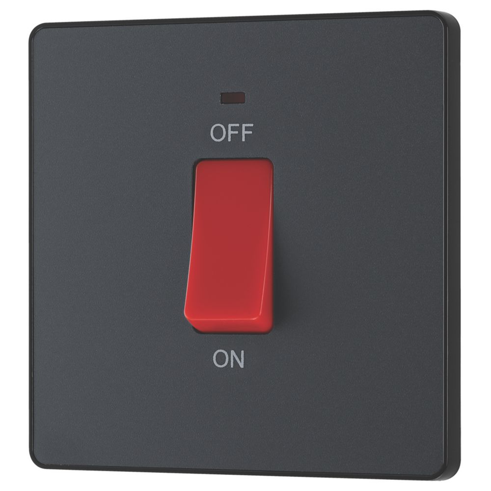 Image of British General Evolve 45A 1-Gang 2-Pole Cooker Switch Grey with LED with Black Inserts 