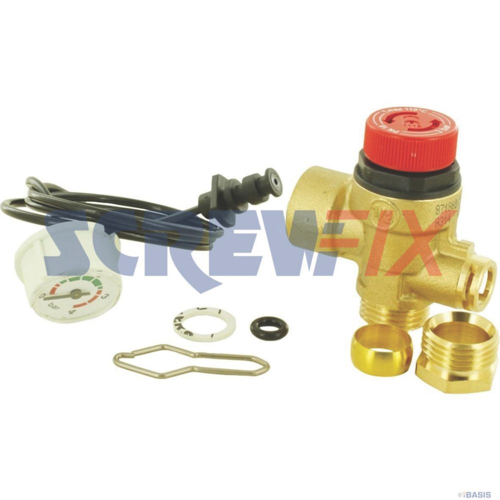 Image of Worcester Bosch 87161161090 PRESSURE GAUGE AND PRV 