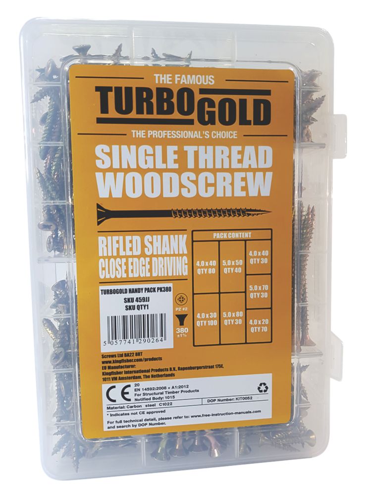 Image of TurboGold PZ Double-Countersunk Woodscrew Handy Pack 380 Pieces 
