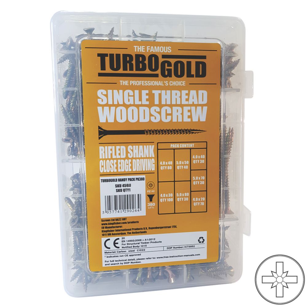 Image of TurboGold PZ Double-Countersunk Woodscrew Handy Pack 380 Pieces 