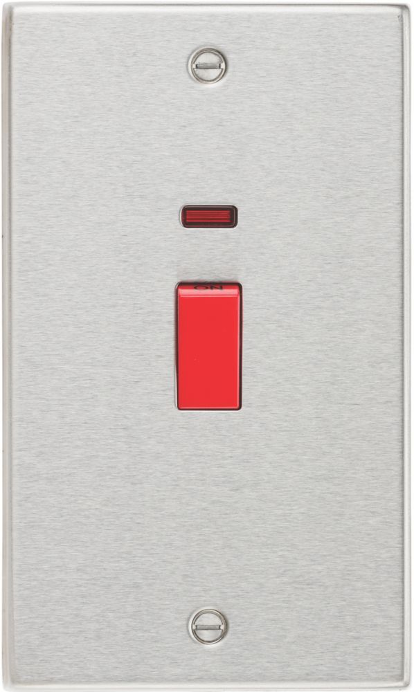 Image of Knightsbridge 45A 2-Gang DP Control Switch Brushed Chrome with LED 