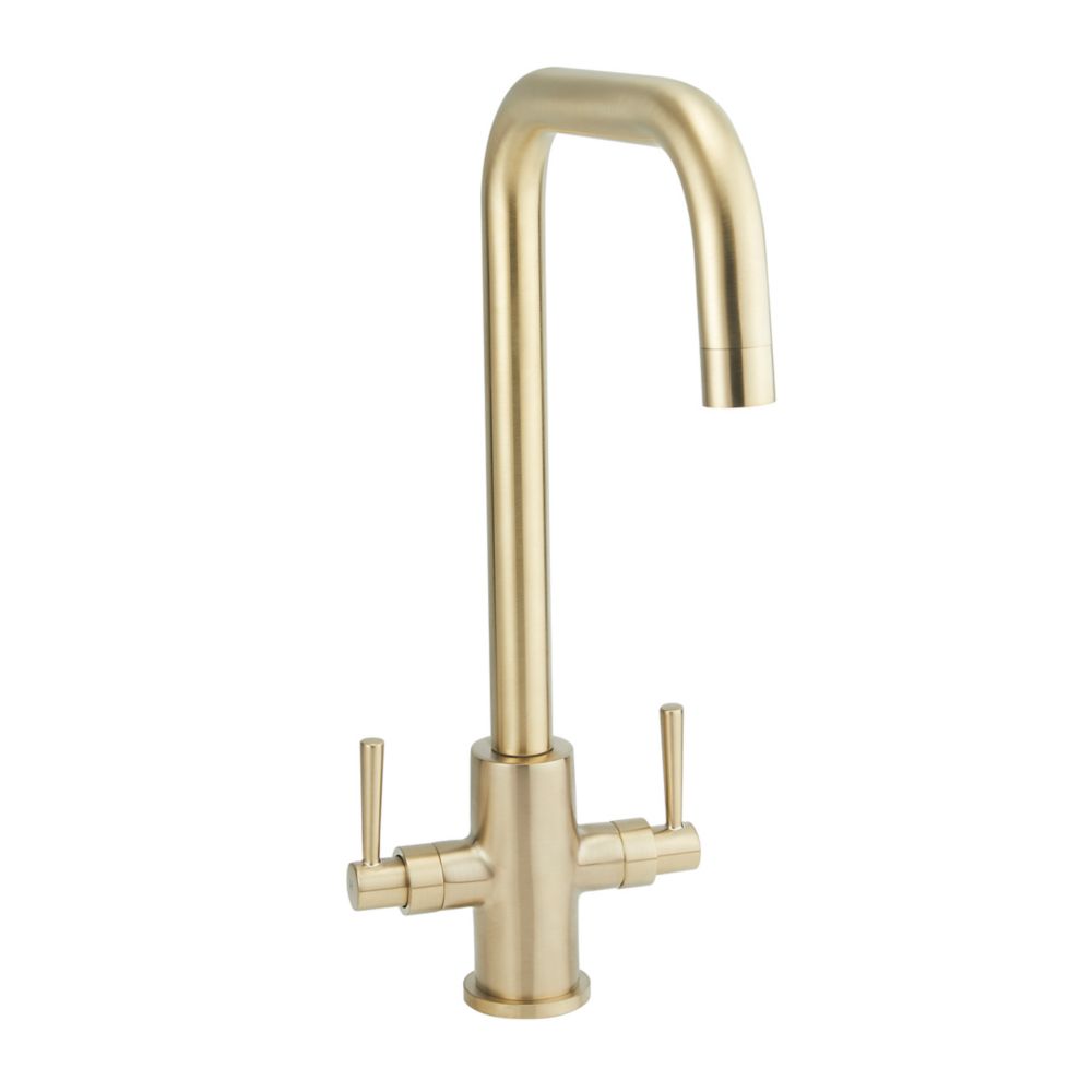Image of Highlife Bathrooms Don Twin Lever Sink Mixer Brushed Brass 